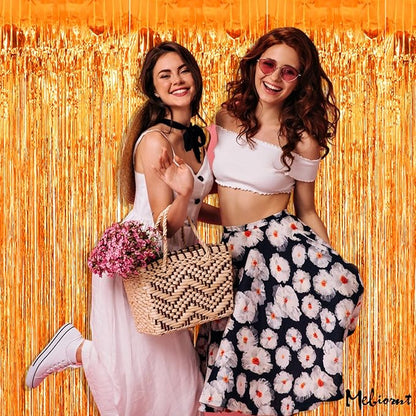 4 Pack Orange Fringe Curtain Backdrop, 3.2Ft x 8.2Ft Metallic Tinsel Foil Fringe Streamers Background for Photo Booth Birthday Wedding Baby Shower Party Thanksgiving Christmas Decorations
