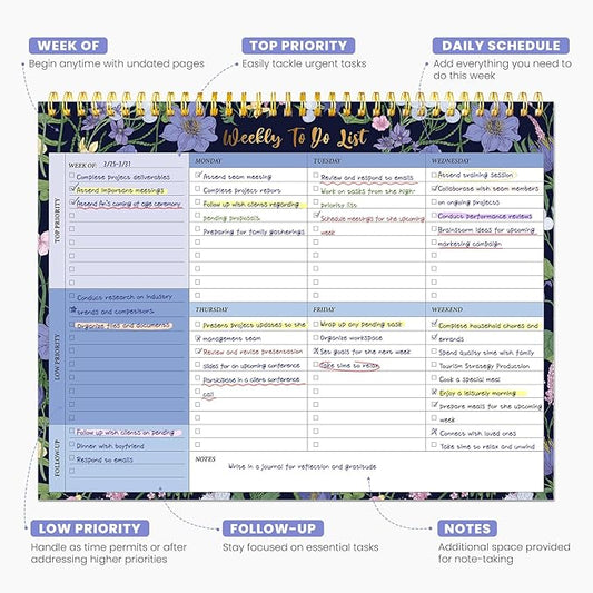Weekly To Do List Notepad with 52 Undated Sheets（8.5"×11"）- Undated Weekly Planner Notepad for Office Desk Accessories and Supplies - Blue Meadow