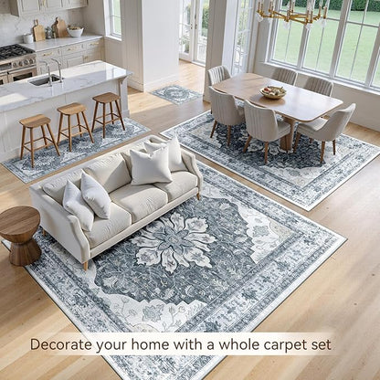 Area Rugs 2'x8' Runner Rug Non Slip Washable for Kitchen Hallway Bedroom Beside Laundry Room Bathroom Rug, Floor Carpet, Light Gray Grey White