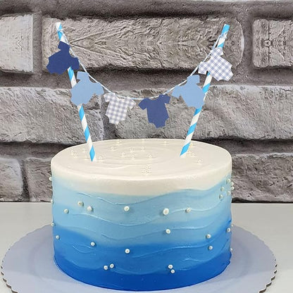 Blue Baby Shower Cake Topper - Blue Bodysuit Gingham Cake Topper,Gender Reveal Decor,Baby Shower Cake Decorations,Gingham Onesie Party Decorations (blue-2)