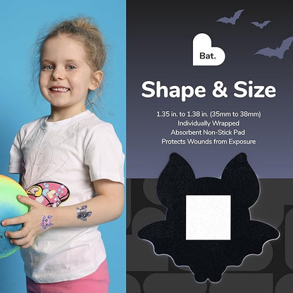 BioSwiss Kids Bandages, Halloween Bat Shaped Self Adhesive Bandage Set, Latex Free, Sterile Wound Care, 24 Count
