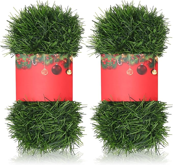 33 ft Green Christmas Garland Decorations Artificial Greenery 3.5" Wide Pine Garland PVC Soft Christmas Decorations for Indoor Outdoor Tree Stair Banister Fireplaces, 2 Pcs, 16.6 ft Each