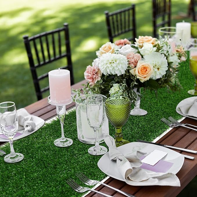 XLX TURF Christmas Artificial Grass Table Runner 12 x 60 Inch, Green Faux Turf Tabletop Centerpiece Decor Football Golf Themed Birthday Party Wedding Baby Shower Home DIY Crafts