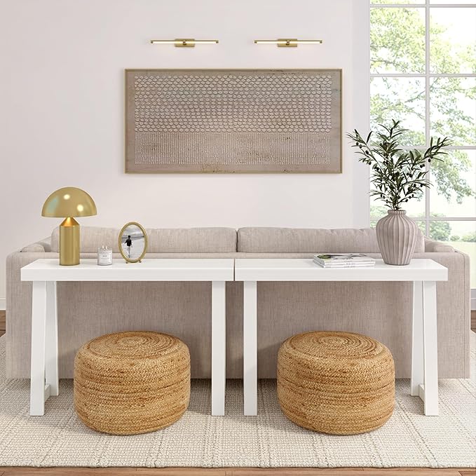 Plank+Beam Classic 46 Inch Console Table, Solid Pine Wood Entryway Table, Narrow Sofa Table for Hallway or Living Room, White