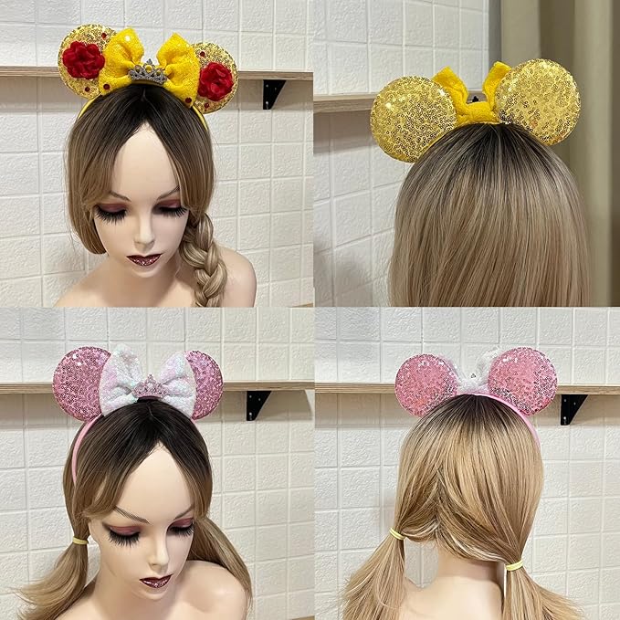 ASAHEL Mouse Ears Headbands Fashion Shiny Bows Mice Ears Birthday Parties Themed Events (Purple Sun, Onesize)