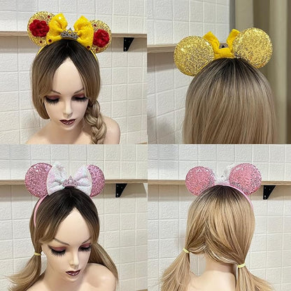 ASAHEL Mouse Ears Headbands Fashion Shiny Bows Mice Ears Birthday Parties Themed Events (Purple Sun, Onesize)