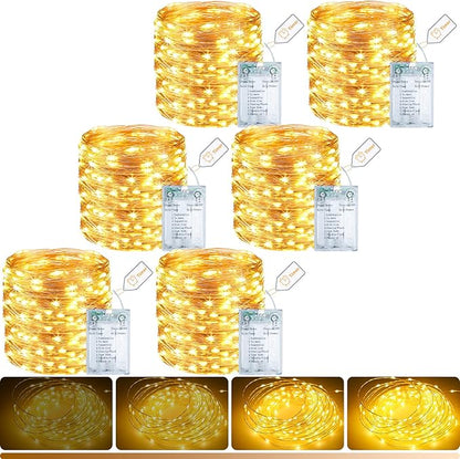 6-Pack 33FT 100 LED Fairy Lights Battery Operated with Timer, Twinkle Lights Indoor Outdoor 8 Modes for Bedroom Centerpiece Patio Jar Party Christmas Decoration Warm White