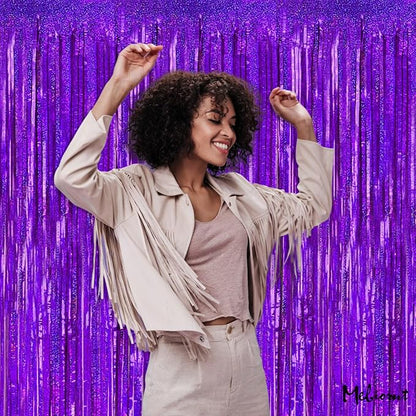 4 Pack 3.2Ft x 8.2Ft Purple Fringe Curtain Backdrop, Sparkle Metallic Tinsel Foil Fringe Streamers Background for Photo Booth Birthday Wedding Baby Shower Halloween Christmas Party Decorations