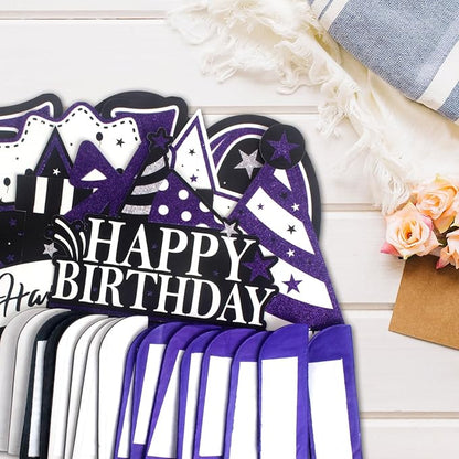 Happy 35th Birthday Decorations,35th Bday Purple Glitter Shiny Stand Honeycomb Table Centerpieces - Cheers to 35 Years Old Birthday Party Photoprop Gift Sign.