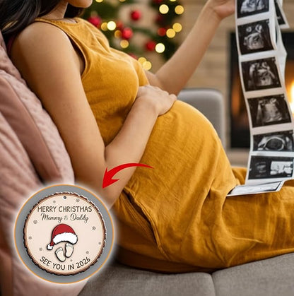 Baby Expecting See You in 2026, Merry Christmas Mommy and Daddy 2 Layered Wooden Ornament, Baby Coming Soon, Pregnancy Announcement Ornament