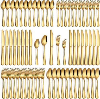 60 Piece Gold Silverware Set, Stainless Steel Flatware Set for 12 Food Grade Cutlery Utensil Set Include Knife Fork Spoon Mirror Polished Dishwasher Safe