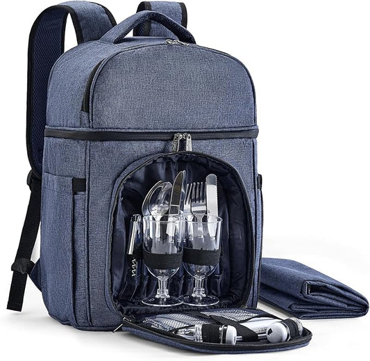 Picnic Backpack & Accessories - Picnic Set for 2 Person with 2 Insulated Cooler Compartment, Lightweight Blanket and Cutlery Set, Perfect for Wedding Gifts for Couples and Bridal Shower Gifts