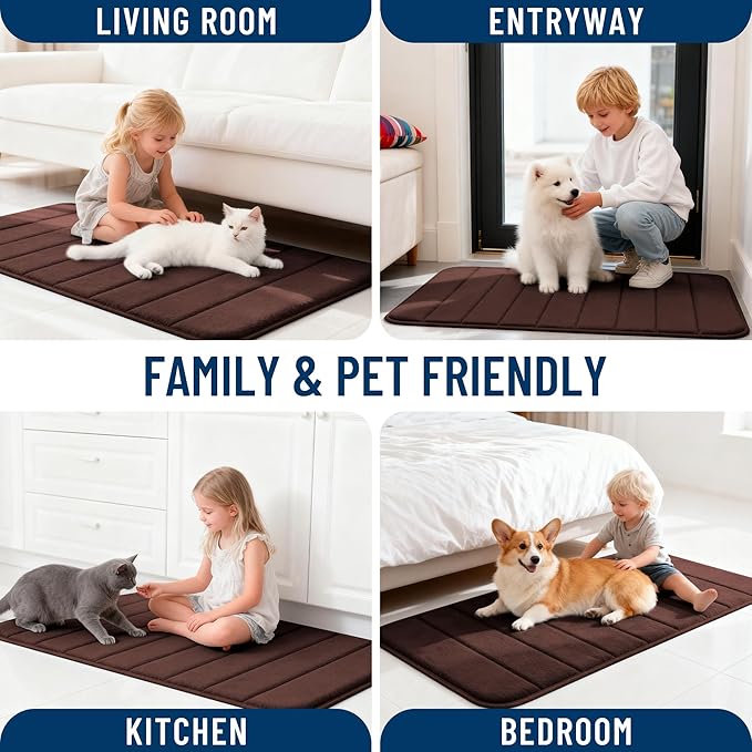 OLANLY Memory Foam Bath Mat 24x16, Super Soft Absorbent Bathroom Rugs, Quick Dry, Machine Washable Shower Floor Rugs, Bathmat Carpet, Bathroom Home Decor Accessories, Brown