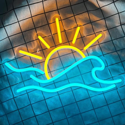 Sunrise Sunset Neon Sign, Dimmable Sun Sea Wave LED Neon Light for Wall Decor, USB Powered Ocean Surf Neon Signs, Acrylic Sun Sign for Bedroom Living Room Bar Cafe Game Room Birthday Party Christmas
