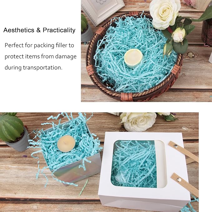 2 LB Light Blue Crinkle Cut Paper Shred Filler for Gift Basket Easter Egg Grass