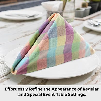 Urban Villa Cloth Napkins Set of 12 20x20 Inches 100% Cotton Napkins Cloth Washable Soft Durable Reusable Absorbent Table Dinner Napkins Cloth for Hotel Lunch Restaurant Weddings Parties-Easter Checks