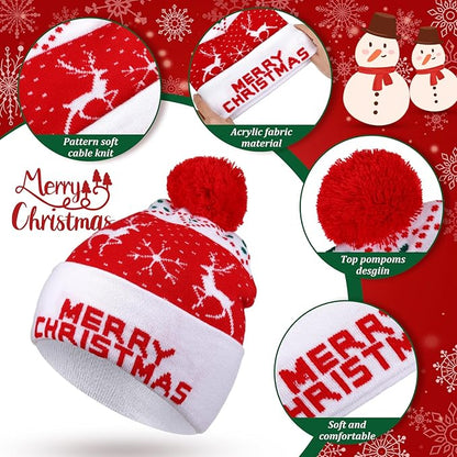 Vicenpal 6 Pcs Christmas Knitted Hat Xmas Beanie Hat Bulk Crochet Knit Cap Set Printed Wool Bulk