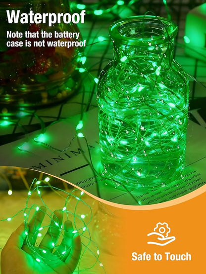btfarm 4 Pack Fairy Lights Battery Operated with Timer, 16.4 FT 50 LED Silver Wire Twinkle String Lights 8 Modes Dimmable Waterproof for Indoor Christmas Bedroom Wedding Decorations, Green