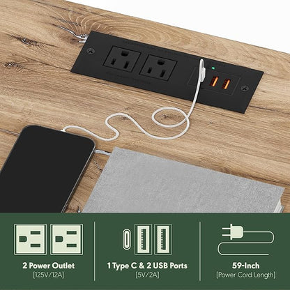 Furinno Andrey USB and Type-C Port Charging Station End Table with Storage Bin, 15.55 (W) x 12.56 (H) x 8.5 (D) inches, Marble White/Ivory