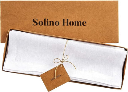Solino Home Linen White Placemats Set of 4 - 100% Pure Linen Placemats 14 x 19 Inch for Fall, Autumn, Winter, Christmas, Holiday, New Year - Fete