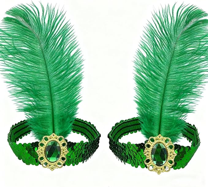 Feather Headpiece Sequins Headbands 1920s Flapper Showgirl Headpieces for Women Girls Carnival Party Accessories