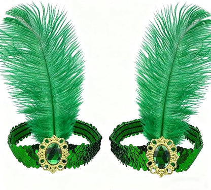 Feather Headpiece Sequins Headbands 1920s Flapper Showgirl Headpieces for Women Girls Carnival Party Accessories