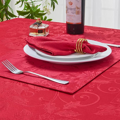 Cloth Napkins Set of 8 – Square Jacquard Floral Flowers Fabric Polyester Washable Reusable for Kitchen Dinner Dining Restaurants Wedding Party Banquet Table(Dark Red/17x17 Inch)
