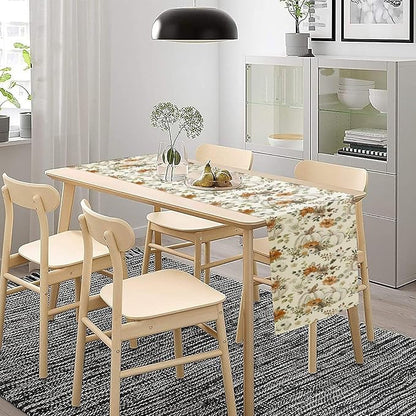 Fall Pumpkin Table Runner Rustic Floral Watercolor Plants White Vegetables Flowers Pastoral Theme Home Decor for Farmhouse Indoor Outdoor Party Holiday Dining Kitchen Restaurant Cafe W13xL120in