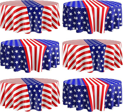Oudain 6 Pcs Veteran Day Tablecloth 84 Inch Plastic American Flag Tablecloths Disposable 4th of July Table Cover for Veterans Memorial Independence Day Patriotic Party Supplies (Star Stripe)
