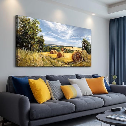 FUHAIHUA Framed Wall Decorations For Living Room Canvas Wall Art For Bedroom Inspiration Wall Decor Country Field Paintings Landscape Pictures Office Artwork Modern Posters Home Decor 20x40 In