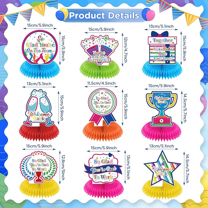 9pcs Colorful Welcome Back to Work Decorations Office Welcome Back to Work Centerpieces for Table So Glad You're on The Team Office Party Decorations Supplies for Employee Anniversary