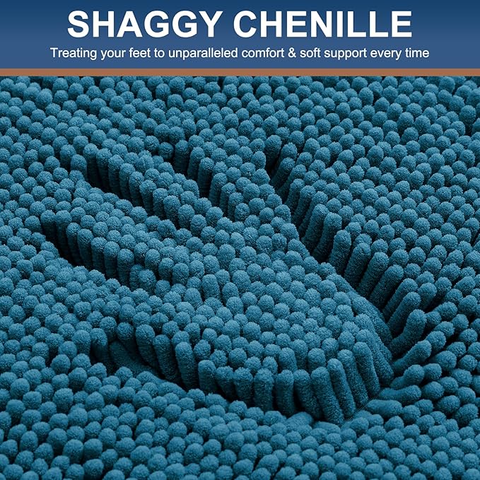 Smiry Luxury Chenille Toilet Rugs U-Shaped 20x20, Soft Absorbent Non-Slip Contour Bathroom Rugs for Toilet, Machine Washable Contoured Bath Mats, Peacock Blue