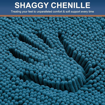 Smiry Luxury Chenille Bathroom Rugs 34x21, Extra Soft and Absorbent Shaggy Bath Mat, Machine Washable, Non-Slip Plush Carpet Runner for Tub, Shower, and Floor, Home Decor Accessories, Peacock Blue
