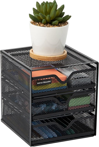 Mind Reader Desktop Accessory Storage, Desk Supplies, Organizer, Office, Metal Mesh, 6.25" L x 6.5" W x 6.5" H, Black