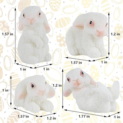 DR.DUDU 24 PCS Mini Bunnies Easter Decor - Mini Resin Animals Rabbits, Miniature Figurines Tiny Animals to Hide, for Easter Egg Filler Stuffers DIY Crafts Fairy Gardens Table Decor (White)