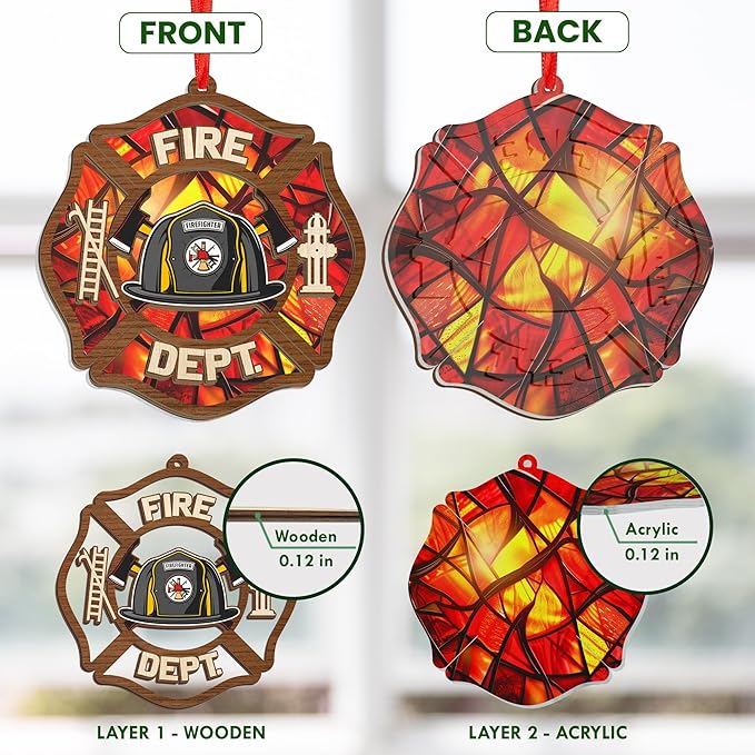 FLAGWIX Firefighter Christmas Ornaments 2025 - Suncatcher Firefighter Ornament - Fireman Gifts for Men Women Family Friends, Fireman Ornament for Christmas Decorations, Retirement Gifts for Firemen
