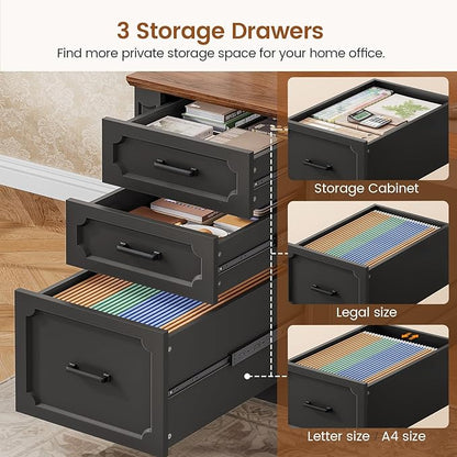 SEDETA Farmhouse L Shaped Desk with Drawers, 70.9" Home Office Desk with Storage Cabinet and Storage Shelves, L Shaped Computer Desk with Power Outlet，Black