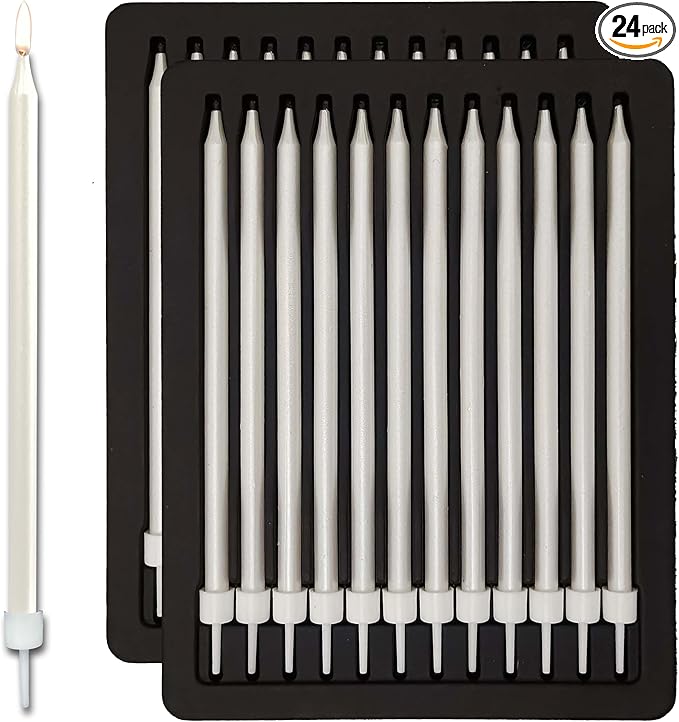 Long Tall Pearl White Birthday Candles for Cake Decorations 5.1 inches (24, Pearl White)