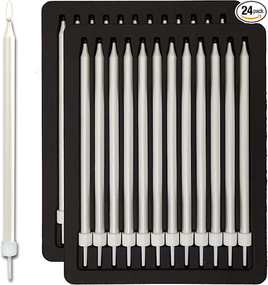 Long Tall Pearl White Birthday Candles for Cake Decorations 5.1 inches (24, Pearl White)