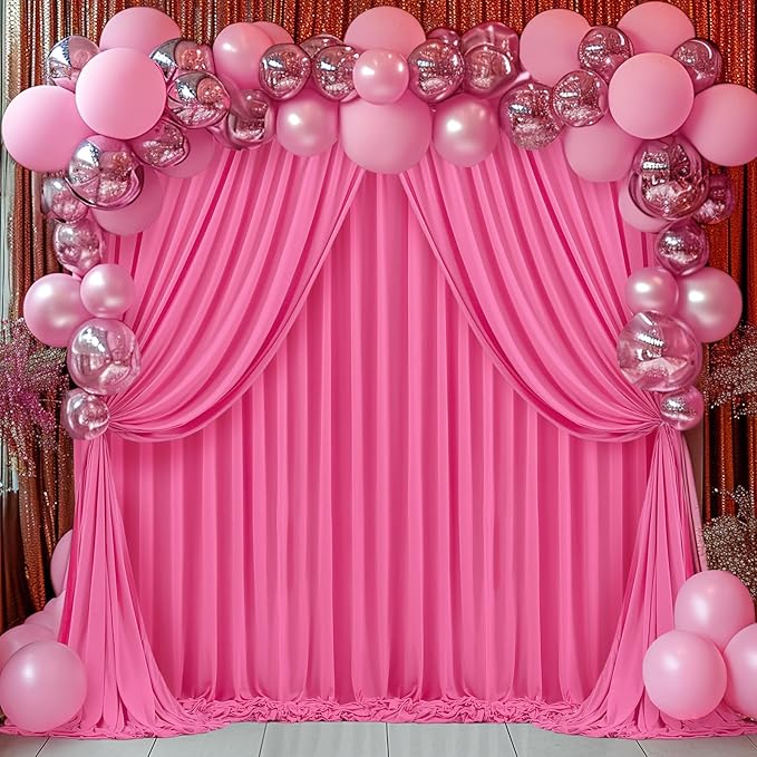 32 x 10ft Hot Pink Backdrop Curtains for Girls Party Photo Background Curtains Wrinkle Free Drapes for Backdrop Long Curtain for Wedding Bridal Shower Valentine's Day Birthday Baby Shower, 8 Panels