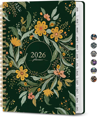 2026 Planner, Weekly and Monthly Planner for Women, Jan 2026 - Dec 2026 Pretty 2026 Calendar Planner with Monthly Tabs, Inner Pocket, Spiral Binding, Perfect for Office Home School - 6.3" x 8.5", Golden Wreath