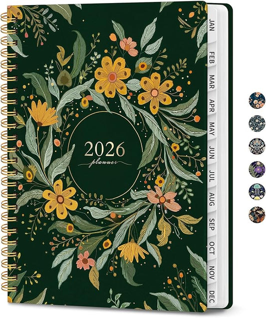 2026 Planner, Weekly and Monthly Planner for Women, Jan 2026 - Dec 2026 Pretty 2026 Calendar Planner with Monthly Tabs, Inner Pocket, Spiral Binding, Perfect for Office Home School - 6.3" x 8.5", Golden Wreath