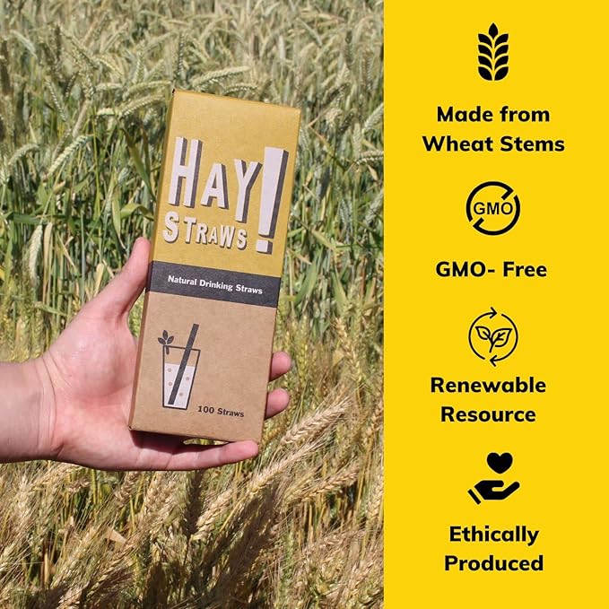 HAY! Straws® 7.75" Regular Drinking Straws | 500 ct 100% Plant-Based | Durable, Non-Soggy, Gluten-Free and Neutral-Taste | Eco-Friendly Alternative to Plastic and Bioplastic Straws