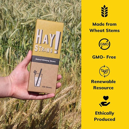 HAY! Straws® 7.75" Regular Drinking Straws | 500 ct 100% Plant-Based | Durable, Non-Soggy, Gluten-Free and Neutral-Taste | Eco-Friendly Alternative to Plastic and Bioplastic Straws