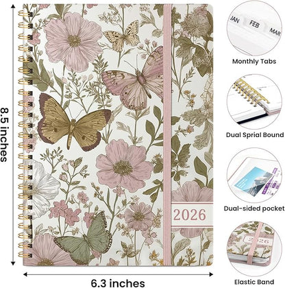 2026 Planner, Weekly and Monthly Planner for Women, Jan 2026 - Dec 2026 Pretty 2026 Calendar Planner with Monthly Tabs, Inner Pocket, Spiral Binding, Perfect for Office Home School - 6.3" x 8.5", Pastel Floral