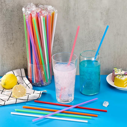 [Individually Wrapped] 100 Pcs 10.2" Extra Long Colorful Disposable Plastic Straws - 0.23" Diameter Bulk Drinking Straws for Party Restaurant 32 Oz Cups Tumblers Coffee Juice
