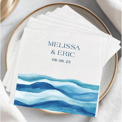 Luxury Custom Cocktail Napkins Wedding, Pack 50 100 150 500 Anniversary Party, Monogram Initials, Rehearsal Dinner Table Decor, Beverage & Luncheon, Saga Green, White Decor Style 2