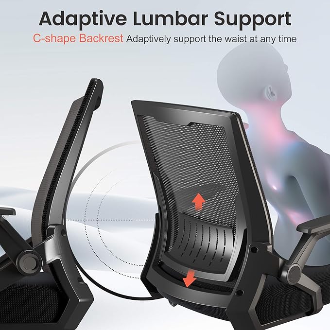 GTPLAYER Ergonomic Office Chair with Flip-up Armrests Executive Computer Chair for Home Office, Breathable Mesh & Comfy Lumbar Support, Pack of 2, Black