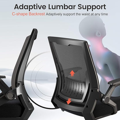 GTPLAYER Ergonomic Office Chair with Flip-up Armrests Executive Computer Chair for Home Office, Breathable Mesh & Comfy Lumbar Support, Black
