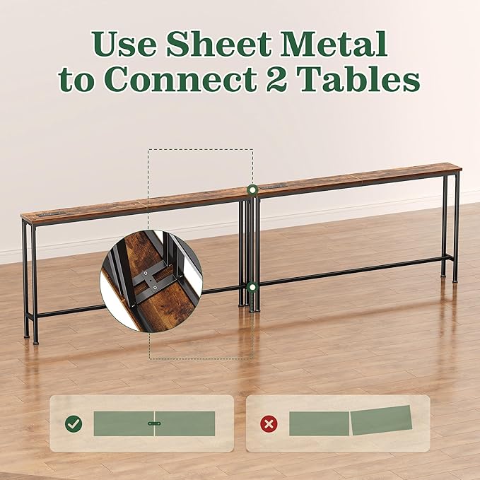 SUPERJARE 106.3 Inch Sofa Table with Power Outlets and USB-C Ports, 5.9 Inch Narrow Console Tables, Entryway Hallway Couch Tables with Storage, Behind Sofa, Small Spaces, Living Room, Rustic Brown